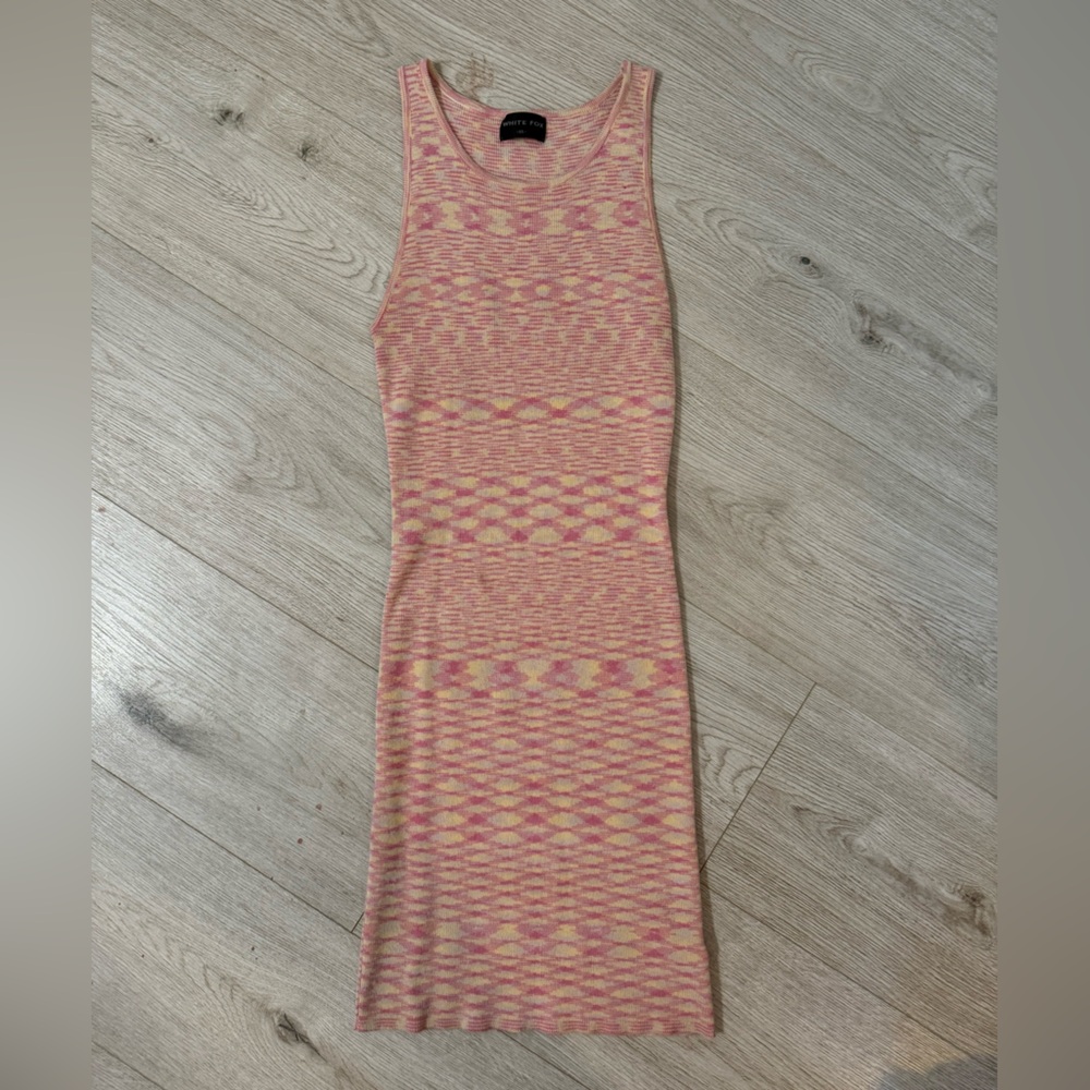 White Fox mini dress in a pink and pale yellow knit material